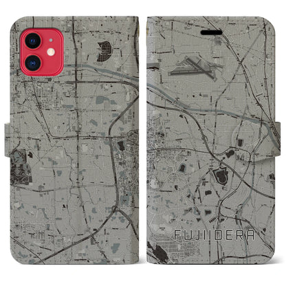 【藤井寺（大阪府）】地図柄iPhoneケース（手帳タイプ）モノトーン・iPhone 11 用
