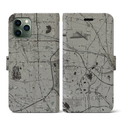 【藤井寺（大阪府）】地図柄iPhoneケース（手帳タイプ）モノトーン・iPhone 11 Pro 用