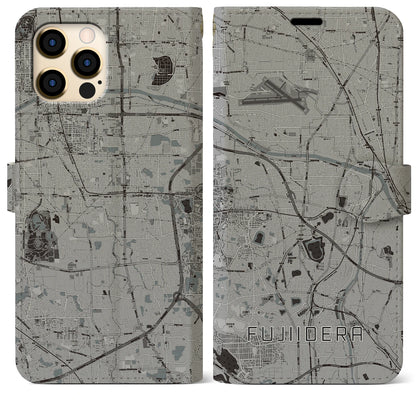 【藤井寺（大阪府）】地図柄iPhoneケース（手帳タイプ）モノトーン・iPhone 12 Pro Max 用