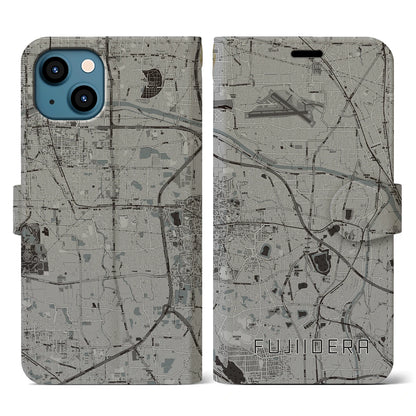 【藤井寺（大阪府）】地図柄iPhoneケース（手帳タイプ）モノトーン・iPhone 13 用