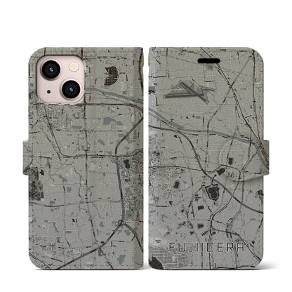 【藤井寺（大阪府）】地図柄iPhoneケース（手帳タイプ）モノトーン・iPhone 13 mini 用