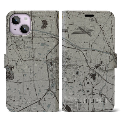 【藤井寺（大阪府）】地図柄iPhoneケース（手帳タイプ）モノトーン・iPhone 14 用