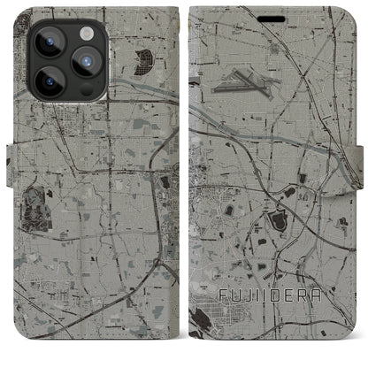 【藤井寺（大阪府）】地図柄iPhoneケース（手帳タイプ）モノトーン・iPhone 15 Pro Max 用