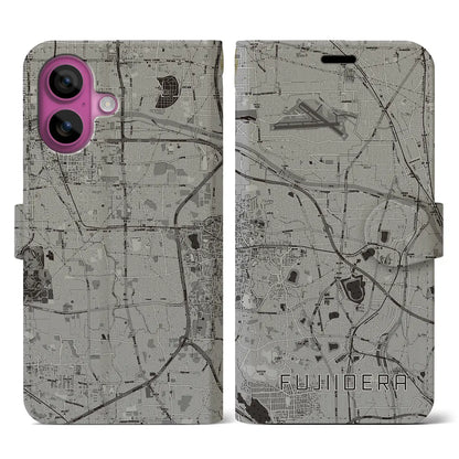 【藤井寺（大阪府）】地図柄iPhoneケース（手帳タイプ）モノトーン・iPhone 16 Pro 用