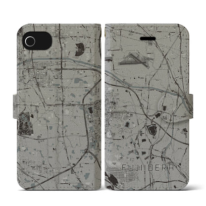 【藤井寺（大阪府）】地図柄iPhoneケース（手帳タイプ）モノトーン・iPhone SE（第3 / 第2世代） / 8 / 7 / 6s / 6 用