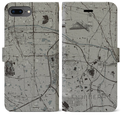 【藤井寺（大阪府）】地図柄iPhoneケース（手帳タイプ）モノトーン・iPhone 8Plus /7Plus / 6sPlus / 6Plus 用