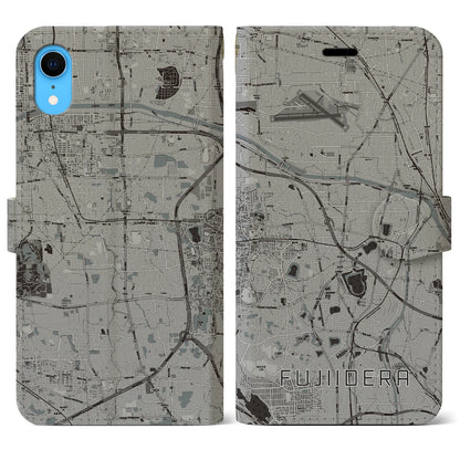 【藤井寺（大阪府）】地図柄iPhoneケース（手帳タイプ）モノトーン・iPhone XR 用