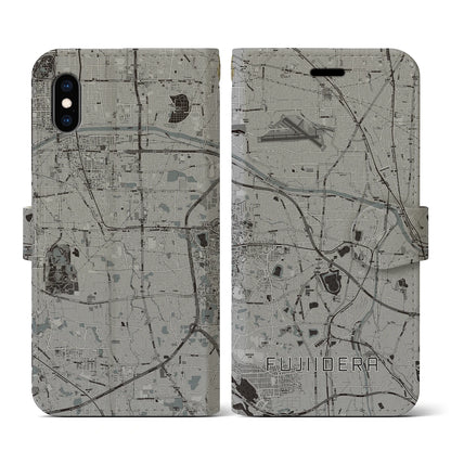 【藤井寺（大阪府）】地図柄iPhoneケース（手帳タイプ）モノトーン・iPhone XS / X 用