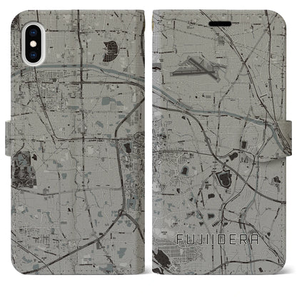 【藤井寺（大阪府）】地図柄iPhoneケース（手帳タイプ）モノトーン・iPhone XS Max 用