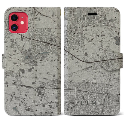 【富士見台（東京都）】地図柄iPhoneケース（手帳タイプ）モノトーン・iPhone 11 用