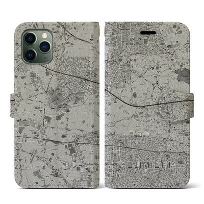 【富士見台（東京都）】地図柄iPhoneケース（手帳タイプ）モノトーン・iPhone 11 Pro 用