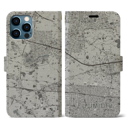 【富士見台（東京都）】地図柄iPhoneケース（手帳タイプ）モノトーン・iPhone 12 / 12 Pro 用