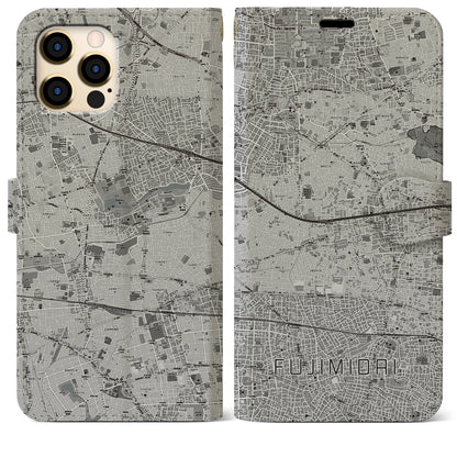 【富士見台（東京都）】地図柄iPhoneケース（手帳タイプ）モノトーン・iPhone 12 Pro Max 用