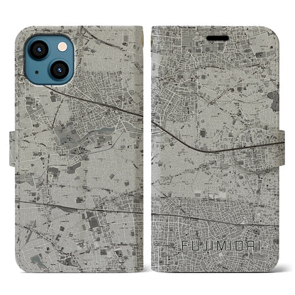 【富士見台（東京都）】地図柄iPhoneケース（手帳タイプ）モノトーン・iPhone 13 用