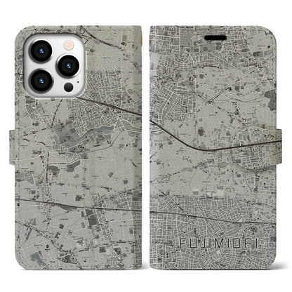 【富士見台（東京都）】地図柄iPhoneケース（手帳タイプ）モノトーン・iPhone 13 Pro 用