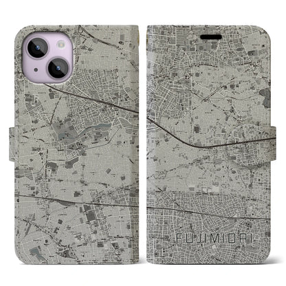 【富士見台（東京都）】地図柄iPhoneケース（手帳タイプ）モノトーン・iPhone 14 用