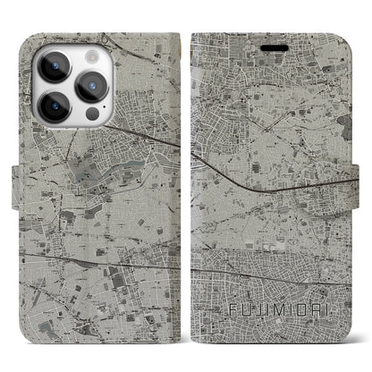 【富士見台（東京都）】地図柄iPhoneケース（手帳タイプ）モノトーン・iPhone 14 Pro 用
