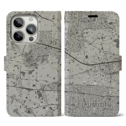 【富士見台（東京都）】地図柄iPhoneケース（手帳タイプ）モノトーン・iPhone 15 Pro 用