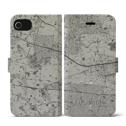 【富士見台（東京都）】地図柄iPhoneケース（手帳タイプ）モノトーン・iPhone SE（第3 / 第2世代） / 8 / 7 / 6s / 6 用