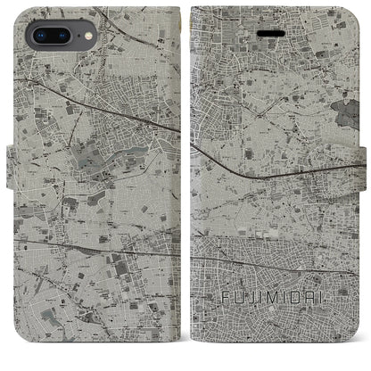 【富士見台（東京都）】地図柄iPhoneケース（手帳タイプ）モノトーン・iPhone 8Plus /7Plus / 6sPlus / 6Plus 用