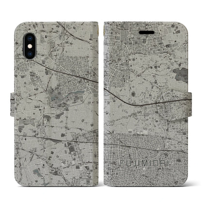 【富士見台（東京都）】地図柄iPhoneケース（手帳タイプ）モノトーン・iPhone XS / X 用