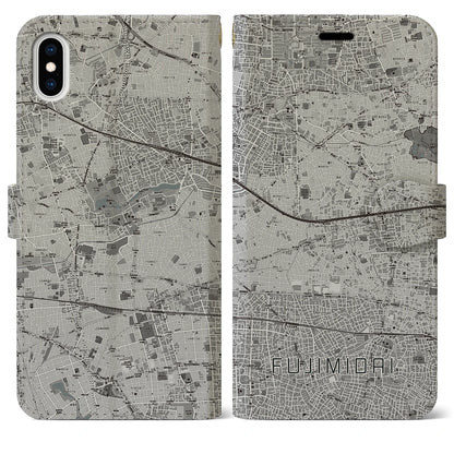 【富士見台（東京都）】地図柄iPhoneケース（手帳タイプ）モノトーン・iPhone XS Max 用