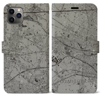 【富士見ヶ丘（東京都）】地図柄iPhoneケース（手帳タイプ）モノトーン・iPhone 11 Pro Max 用