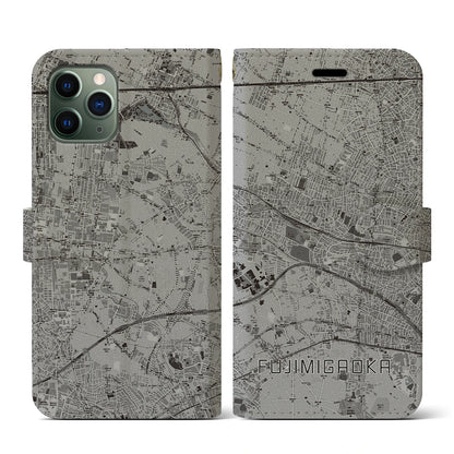 【富士見ヶ丘（東京都）】地図柄iPhoneケース（手帳タイプ）モノトーン・iPhone 11 Pro 用