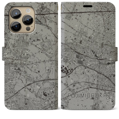 【富士見ヶ丘（東京都）】地図柄iPhoneケース（手帳タイプ）モノトーン・iPhone 14 Pro Max 用