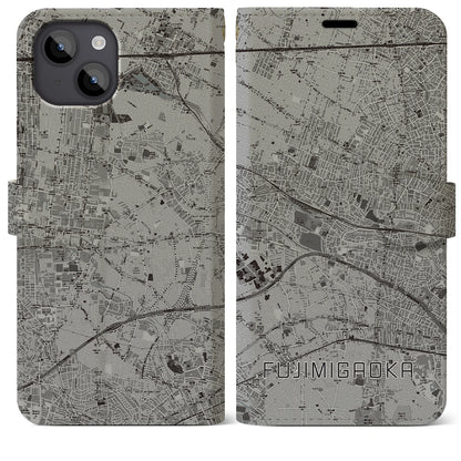 【富士見ヶ丘（東京都）】地図柄iPhoneケース（手帳タイプ）モノトーン・iPhone 14 Plus 用