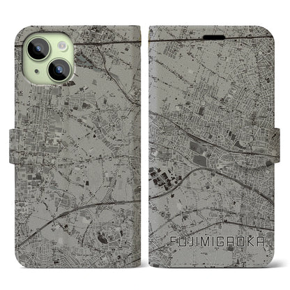 【富士見ヶ丘（東京都）】地図柄iPhoneケース（手帳タイプ）モノトーン・iPhone 15 用