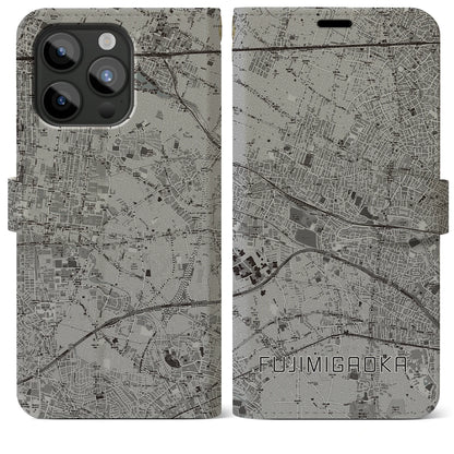 【富士見ヶ丘（東京都）】地図柄iPhoneケース（手帳タイプ）モノトーン・iPhone 15 Pro Max 用