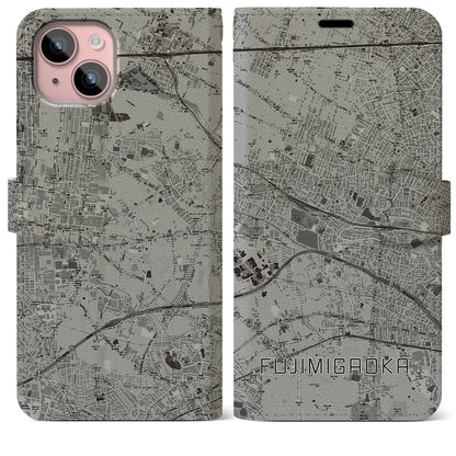 【富士見ヶ丘（東京都）】地図柄iPhoneケース（手帳タイプ）モノトーン・iPhone 15 Plus 用