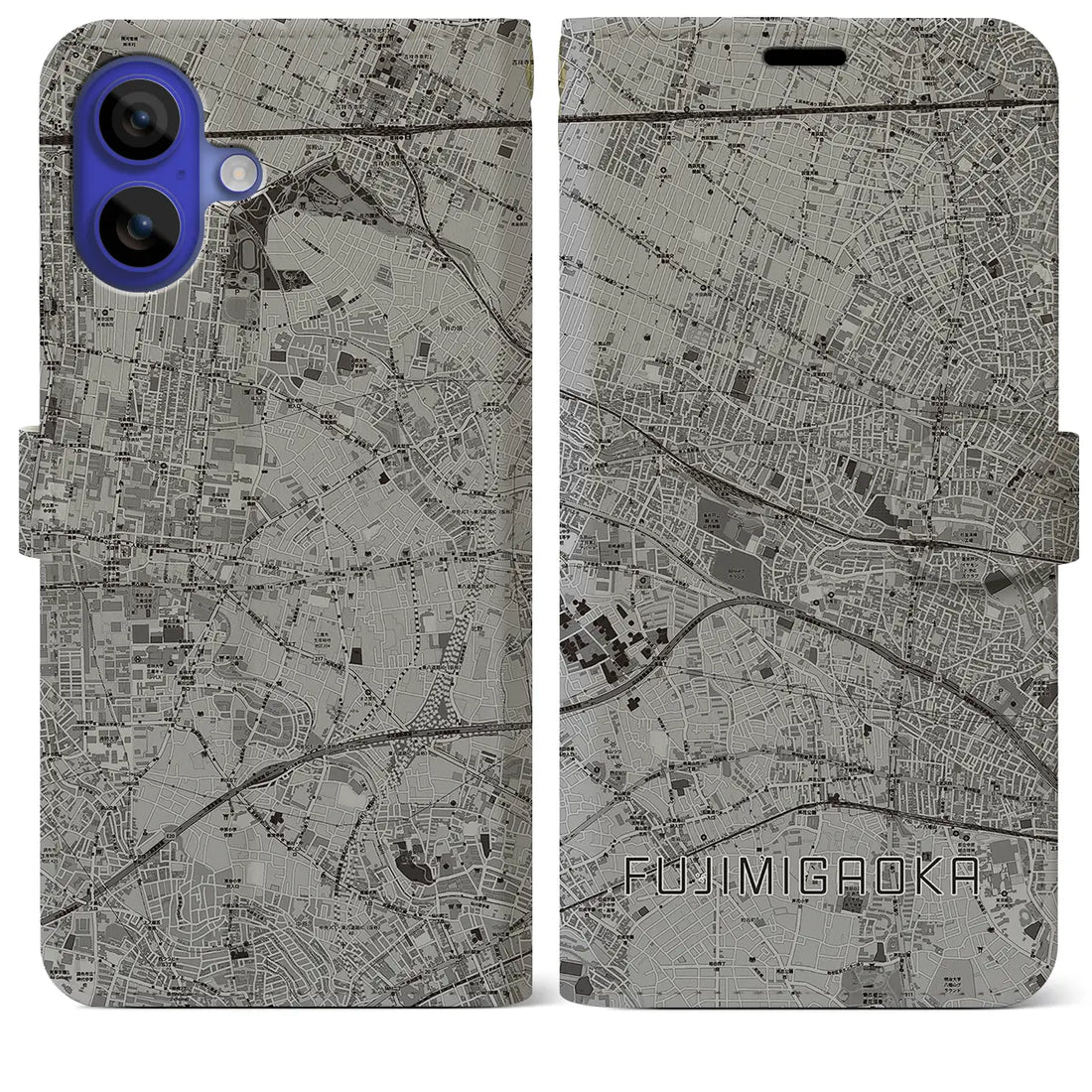 【富士見ヶ丘(東京都)】地図柄iPhoneケース(手帳タイプ)モノトーン・iPhone 16 Pro Max 用