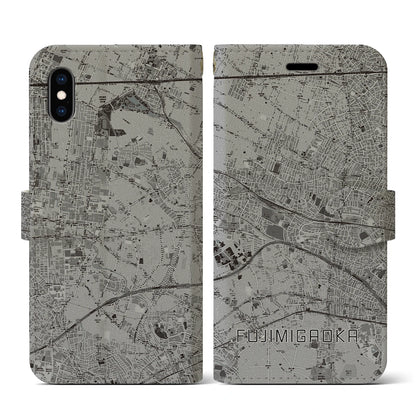 【富士見ヶ丘（東京都）】地図柄iPhoneケース（手帳タイプ）モノトーン・iPhone XS / X 用