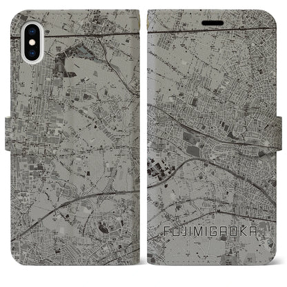 【富士見ヶ丘（東京都）】地図柄iPhoneケース（手帳タイプ）モノトーン・iPhone XS Max 用