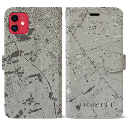 【ふじみ野（埼玉県）】地図柄iPhoneケース（手帳タイプ）モノトーン・iPhone 11 用