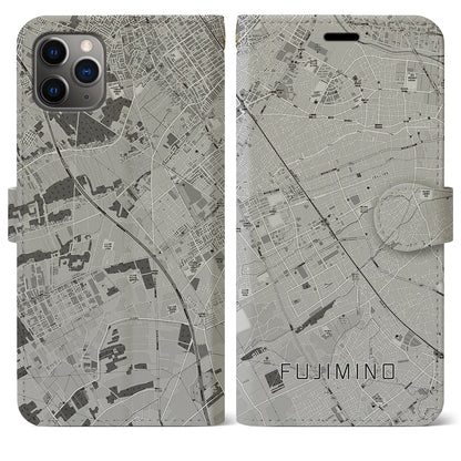 【ふじみ野（埼玉県）】地図柄iPhoneケース（手帳タイプ）モノトーン・iPhone 11 Pro Max 用