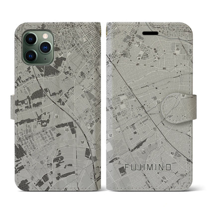 【ふじみ野（埼玉県）】地図柄iPhoneケース（手帳タイプ）モノトーン・iPhone 11 Pro 用