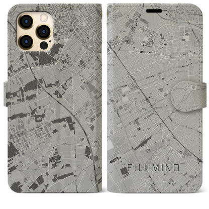 【ふじみ野（埼玉県）】地図柄iPhoneケース（手帳タイプ）モノトーン・iPhone 12 Pro Max 用