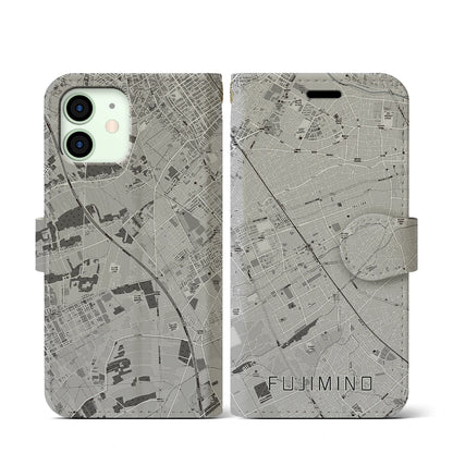 【ふじみ野（埼玉県）】地図柄iPhoneケース（手帳タイプ）モノトーン・iPhone 12 mini 用