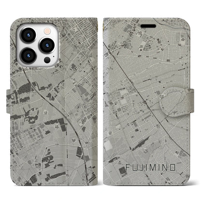 【ふじみ野（埼玉県）】地図柄iPhoneケース（手帳タイプ）モノトーン・iPhone 13 Pro 用