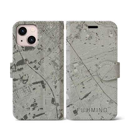 【ふじみ野（埼玉県）】地図柄iPhoneケース（手帳タイプ）モノトーン・iPhone 13 mini 用