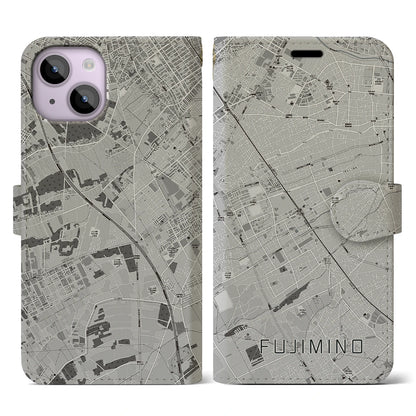 【ふじみ野（埼玉県）】地図柄iPhoneケース（手帳タイプ）モノトーン・iPhone 14 用