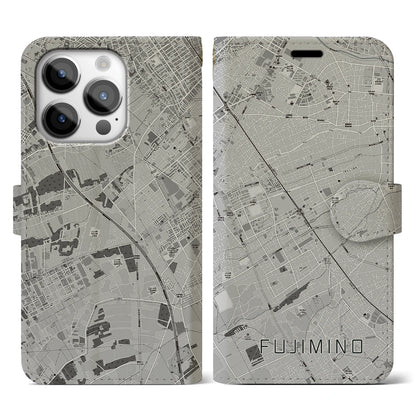 【ふじみ野（埼玉県）】地図柄iPhoneケース（手帳タイプ）モノトーン・iPhone 14 Pro 用