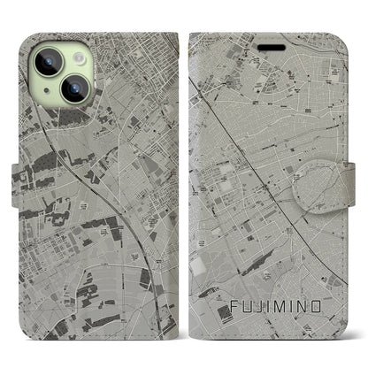 【ふじみ野（埼玉県）】地図柄iPhoneケース（手帳タイプ）モノトーン・iPhone 15 用