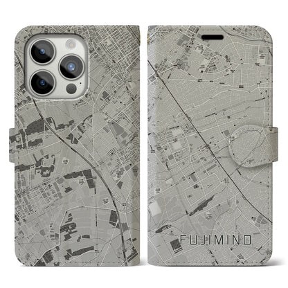 【ふじみ野（埼玉県）】地図柄iPhoneケース（手帳タイプ）モノトーン・iPhone 15 Pro 用