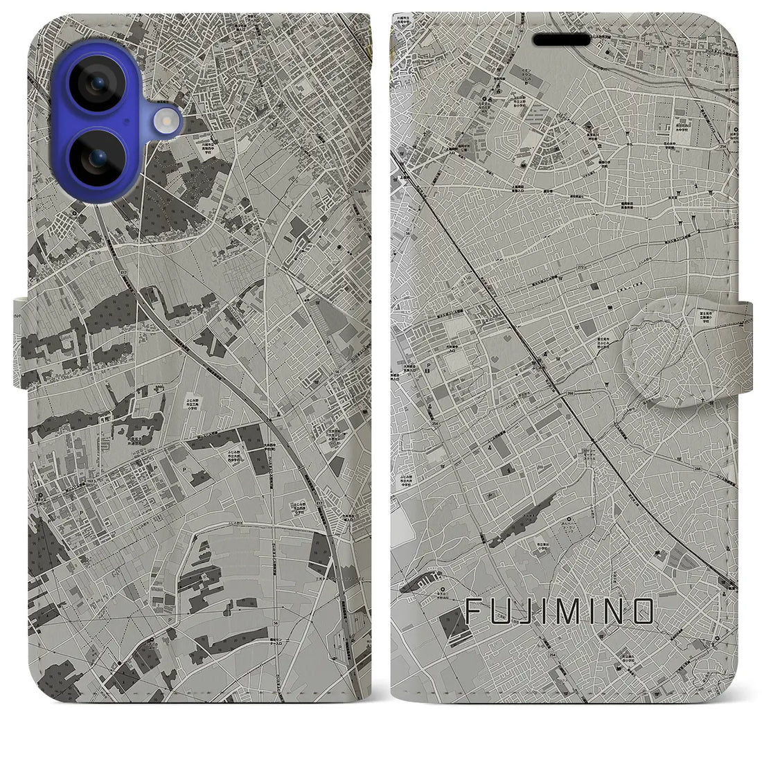 【ふじみ野(埼玉県)】地図柄iPhoneケース(手帳タイプ)モノトーン・iPhone 16 Pro Max 用