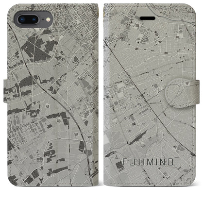 【ふじみ野（埼玉県）】地図柄iPhoneケース（手帳タイプ）モノトーン・iPhone 8Plus /7Plus / 6sPlus / 6Plus 用