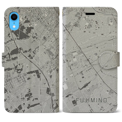 【ふじみ野（埼玉県）】地図柄iPhoneケース（手帳タイプ）モノトーン・iPhone XR 用